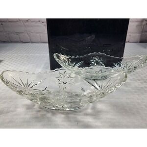 2 Early American Prescut Clear Glass Serving Boats Bowls Star Of David